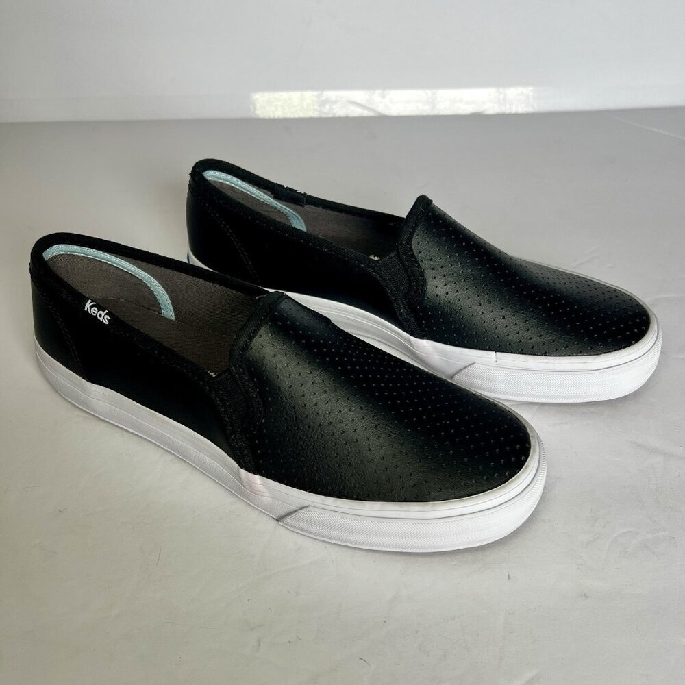 Keds Women's Double Decker Black Perforated Leather Slip On Sneakers Size 5.5